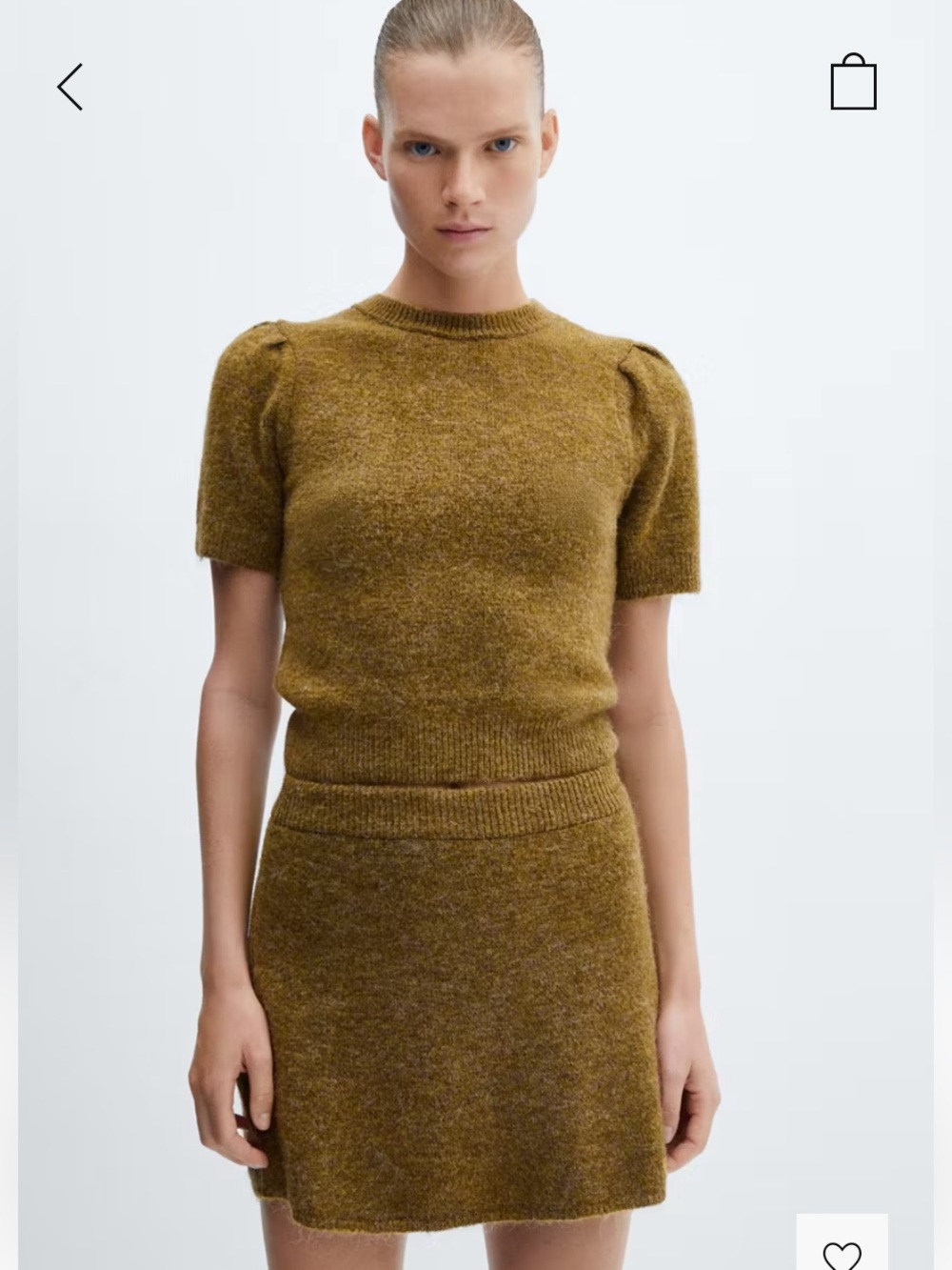 Puff-sleeve knitted sweater & skirt set
